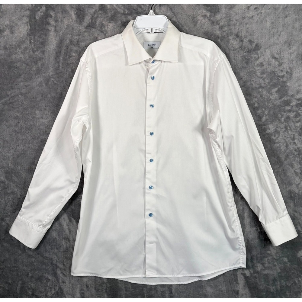Eton White Dress Shirt Mens 17 Button Up Long Sleeve Cotton Slim Fit